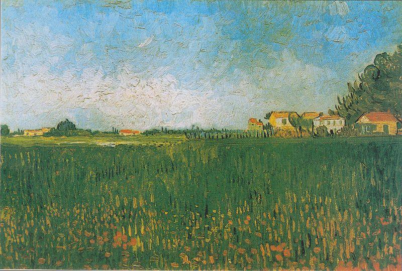 Vincent Van Gogh Farmhouses in a Wheat Field near Arles Spain oil painting art
